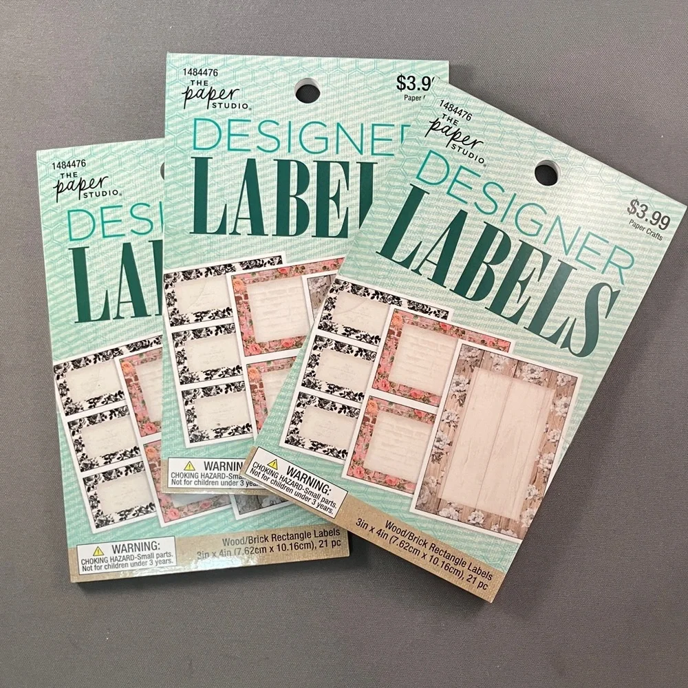 The Paper Studio Designer Labels - Wood/Brick Rectangle Labels 3-pk